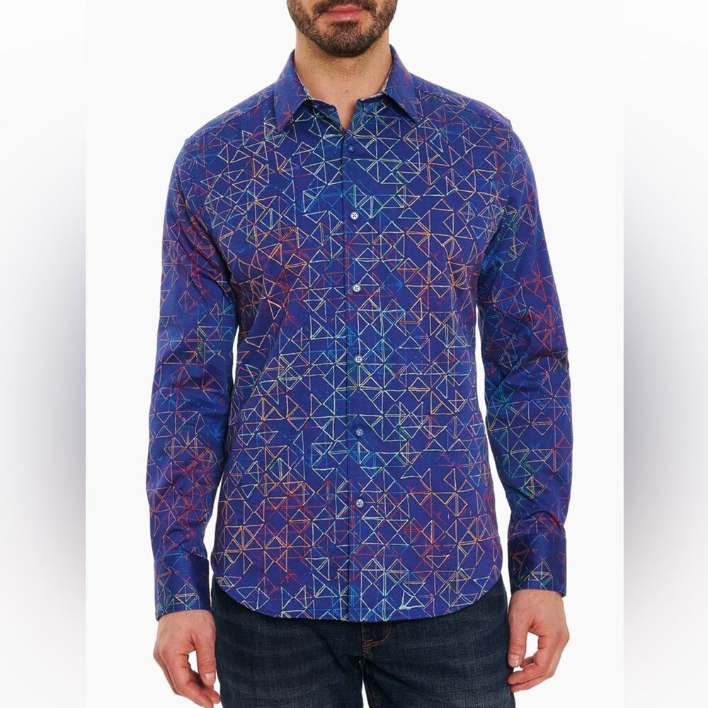 Robert Graham Santiago Sport Geometric Long Sleeve Button Down Shirt Size Medium